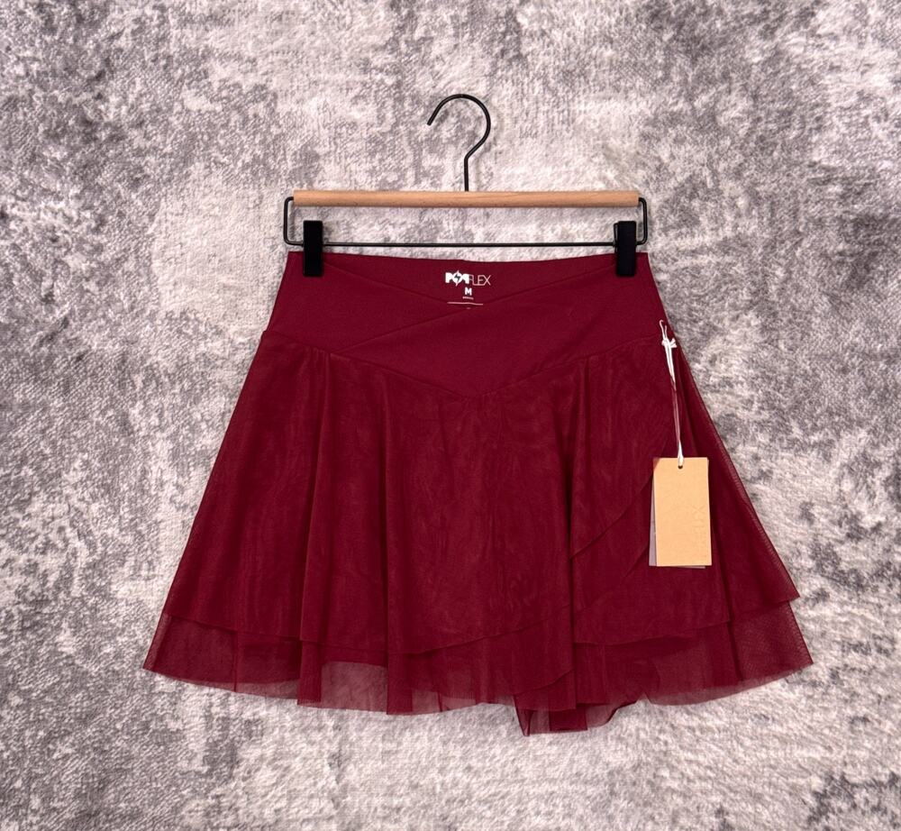 New Popflex Criss Cross Hourglass Juliet Ballet Skort Medium Womens Crimson